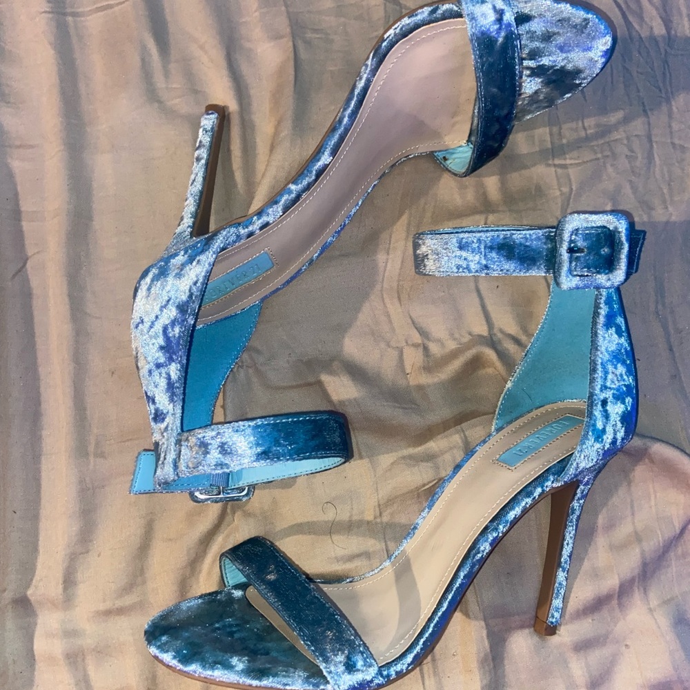 Baby Blue Velvet Heels with Ankle Strap